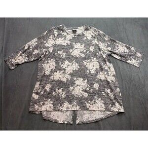 Babeau Soft Floral Plus Size Tunic Womens 3X Top Shirt 3/4 Sleeve Back Seam NEW